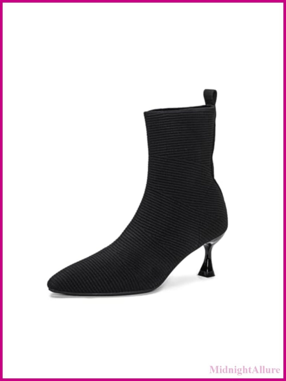 Womens Pointed Toe Kitten Heel Ankle Booties Slip On Knit Sock Boots Low Heel